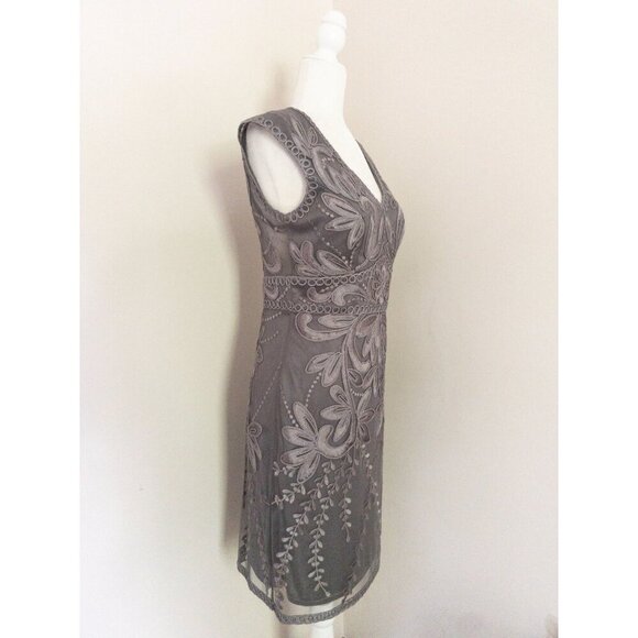 Sue Wong Embroidered Mesh Sleeveless Cocktail Dress Size 8 Gray Floral Design - Picture 9 of 14